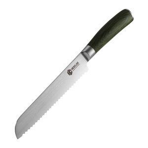 Damascus Steel Serrated Bread Knife, 8" (Green)