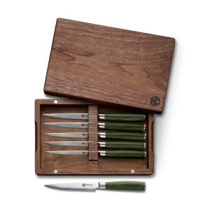 Damascus Steel Steak Knife Boxed Set, 6-pc (Green)